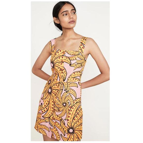 FARM Rio Banana Pitta Dress Women’s Medium – Pink Multi Linen Button Down Mini - Picture 1 of 8